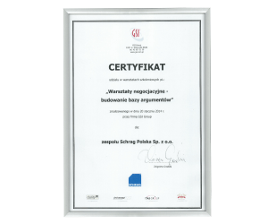 Certyfikat warsztaty negocjacyjne Schrag Polska.